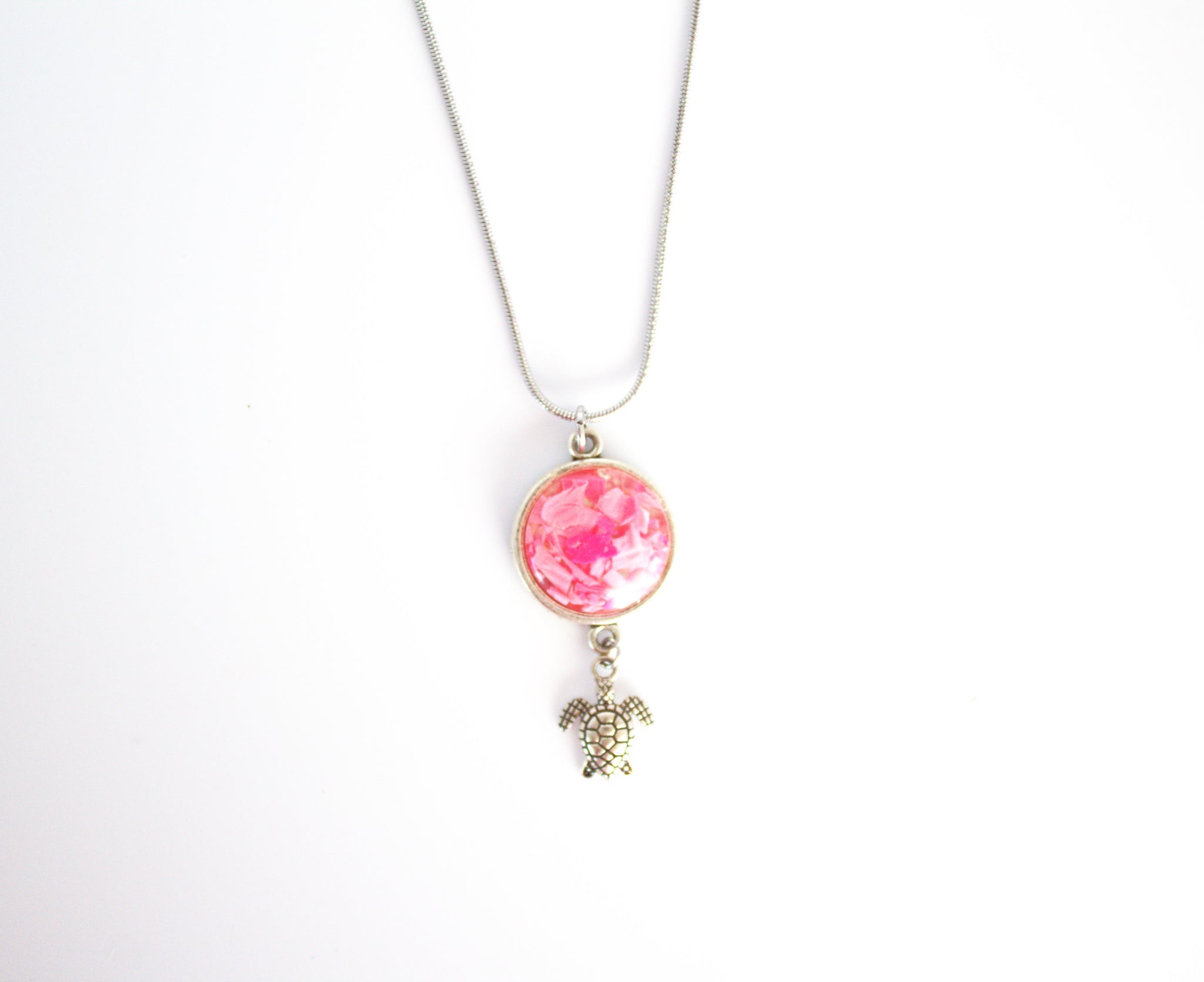 Necklace stainless steel and pendant with babypink Ocean plastic