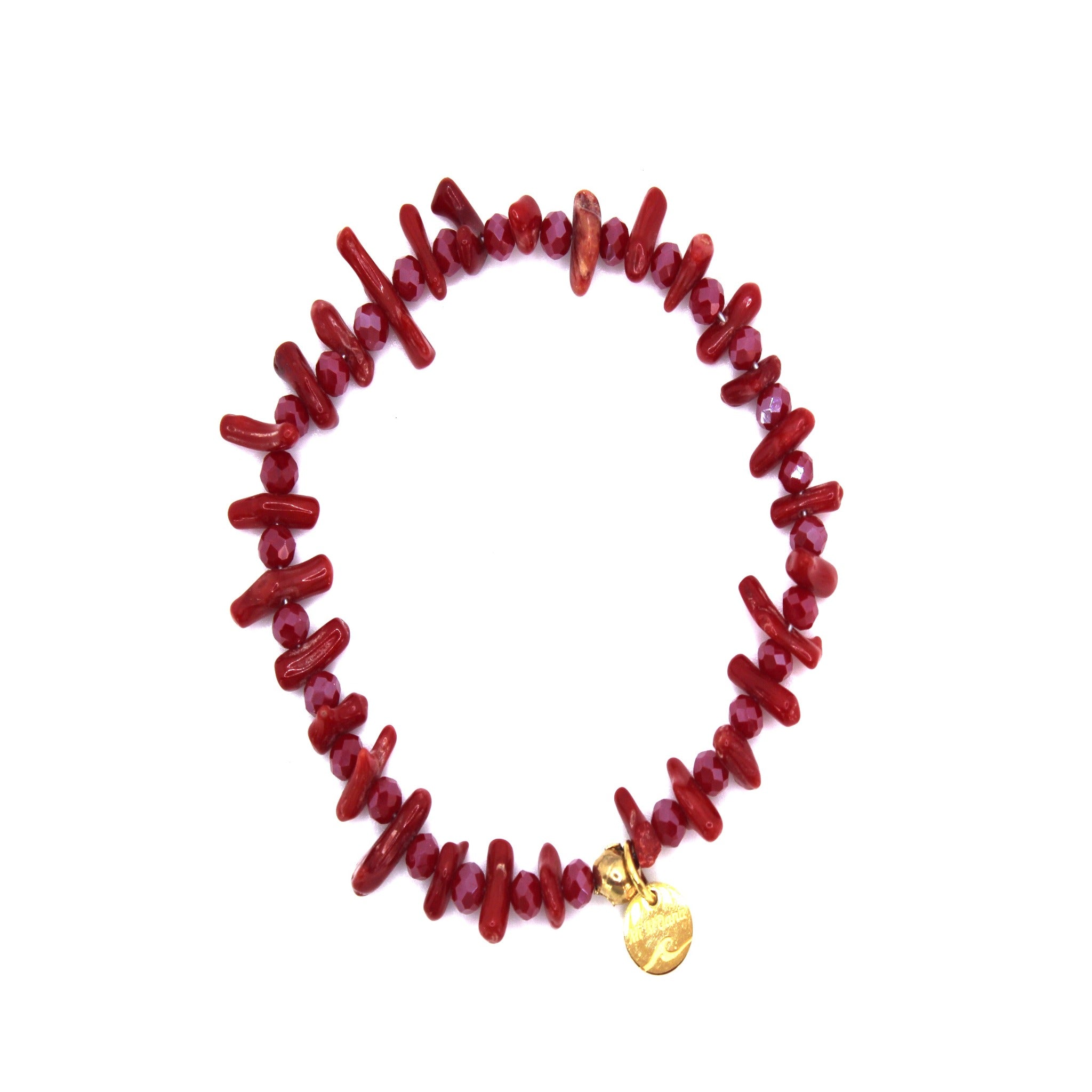 Bracelet Maroon red sea bamboo with semi-precious stones