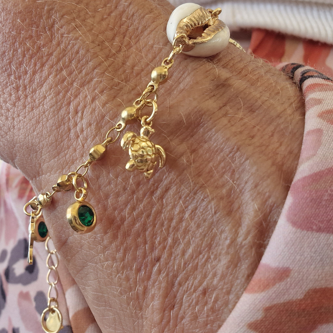 Gold Plated Charm Bracelet Blue or Green