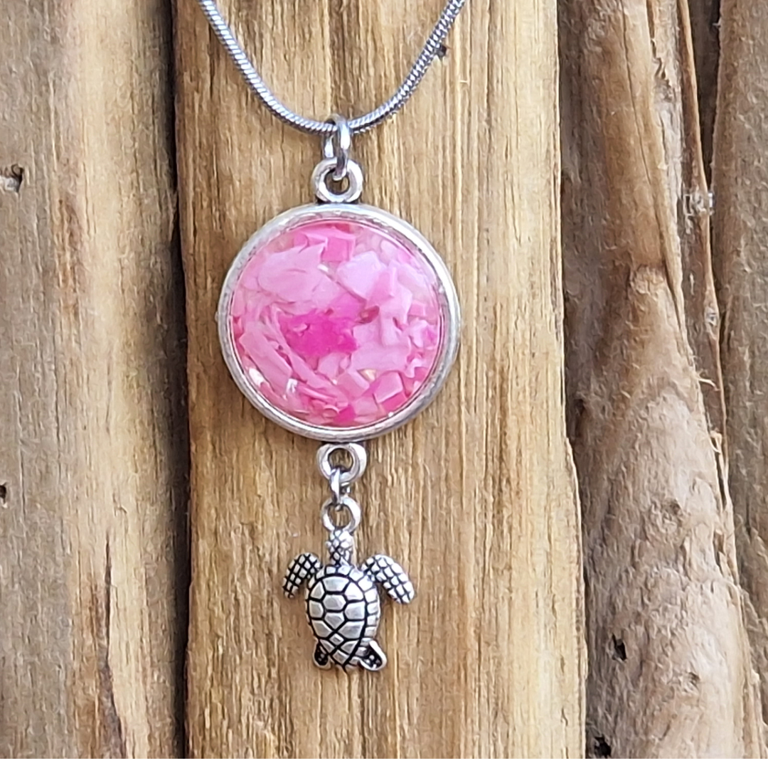 Necklace stainless steel and pendant with babypink Ocean plastic