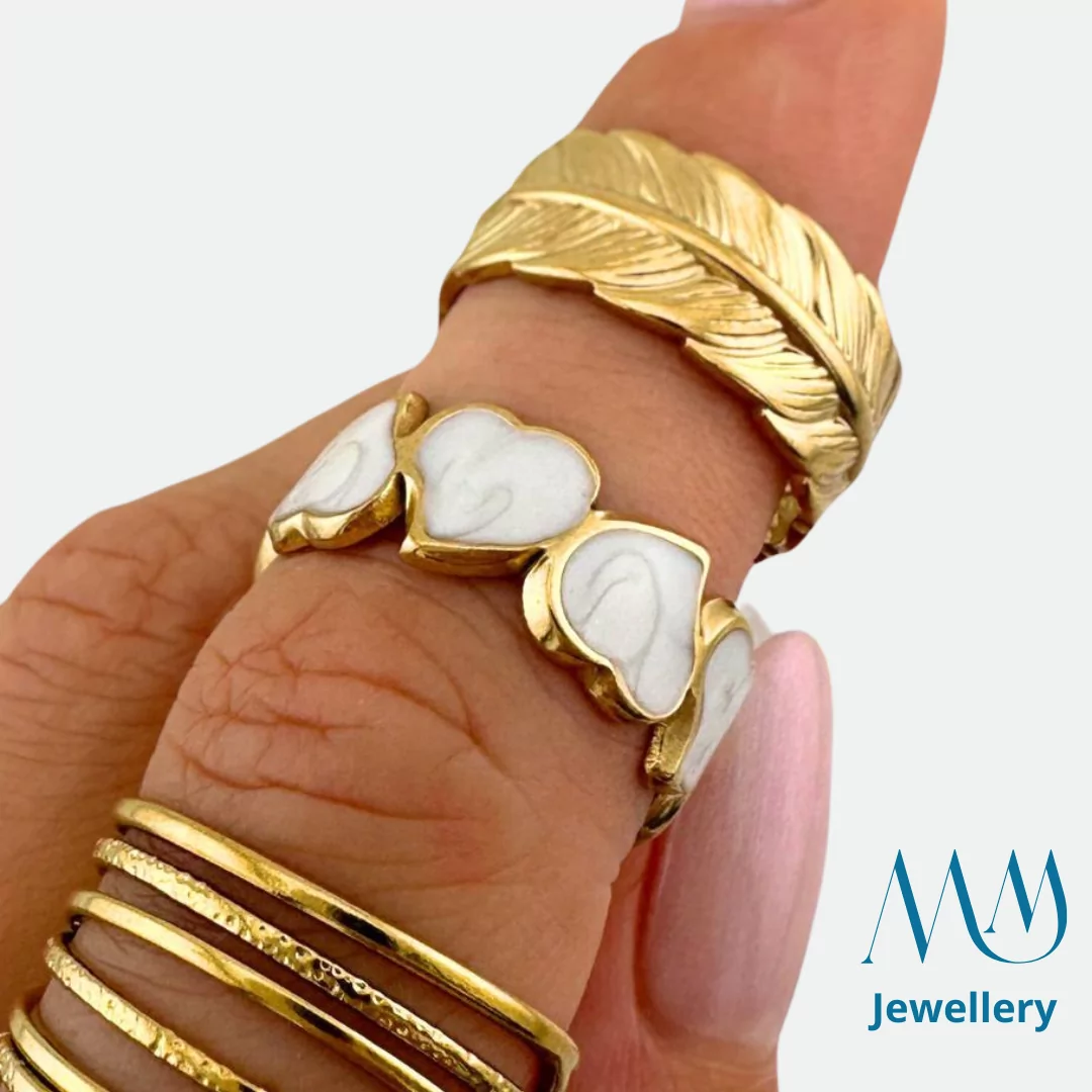 RIng waterproof so wear it whenever you want. The ring is adjustable.Premium stainless steel with 18krt gold layer. Non-tarnish.