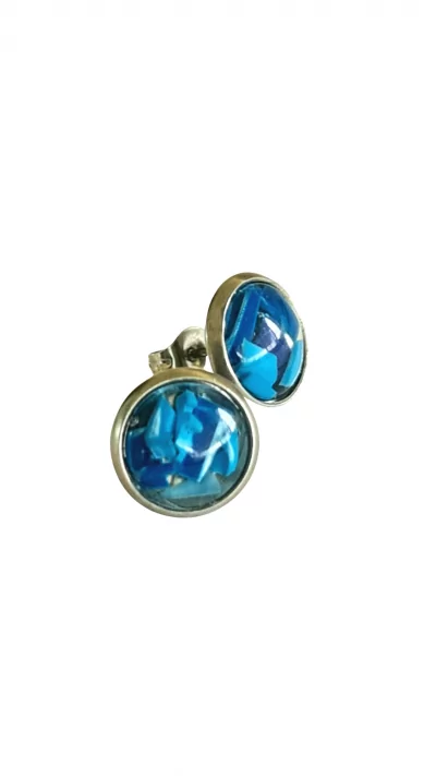 Studs stainless steel with ocean plastic. In several colors. Non-tarnish. The studs are 12mm.