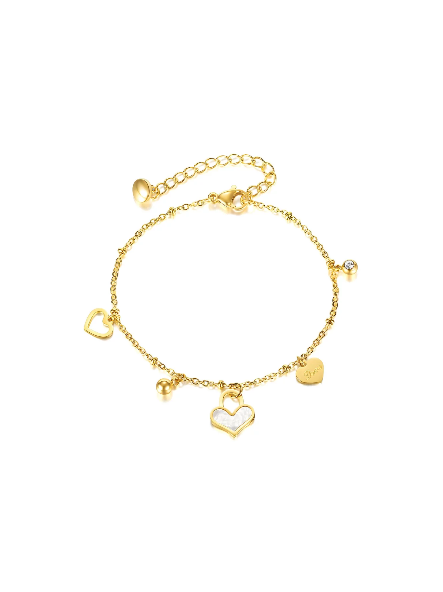 bracelet waterproof. Premium stainless steel Bracelet with charms with 18krt gold layer. Non-tarnish.